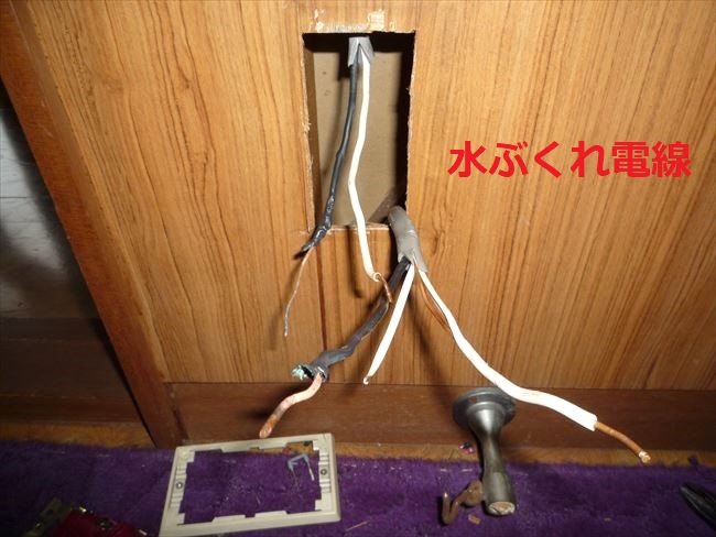 ショートして水ぶくれ状態になった電線