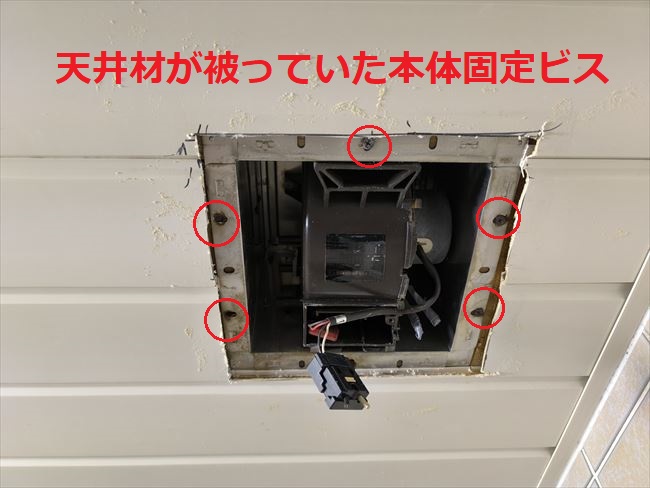 天井材で覆われていた換気扇固定ビス